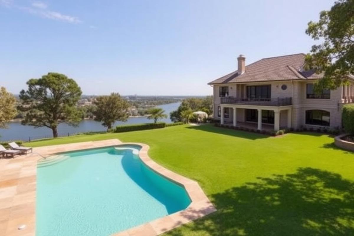 Limestone home overlooking the river bend